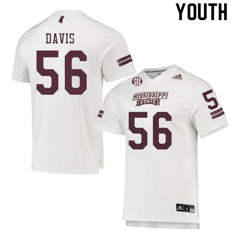 Youth #56 Wesley Davis Mississippi State Bulldogs College Football Jerseys Sale-White